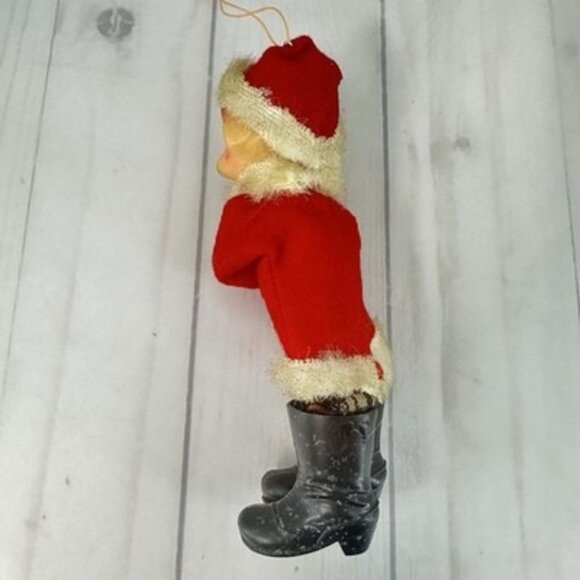 Vintage Felt Rubber Face Pixie Elf Christmas Ornament Japan Red White Boots 5" - Picture 4 of 6